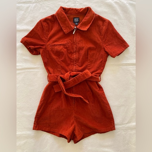 BDG Pants - BDG Urban Outfitters Burnt Orange Corduroy Romper Zip Front Belted Size 0